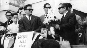Eddie Fenech Adami addresses a meeting with George Borg Olivier in 1961